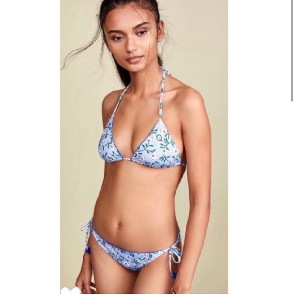 Poupette St. Barth Lucy Bikini Bottoms in Blue Flowers.